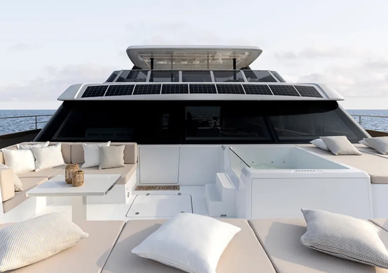 Robb Report SOL This 80-Foot Electric Catamaran Uses a Solar Skin to Help Replenish Its Energy